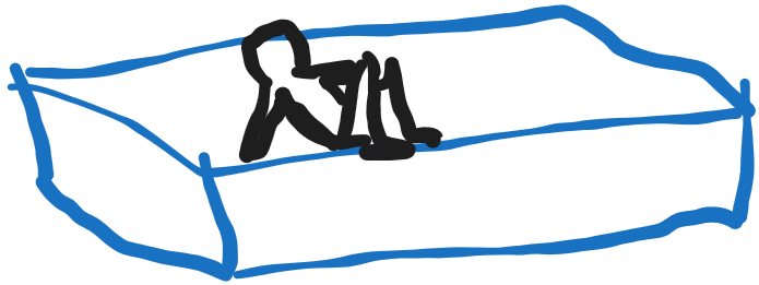 Drawing of person at edge of bed with legs bent