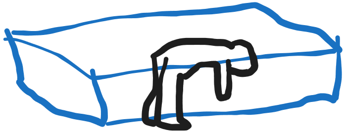 Drawing of person in hunched next to bed