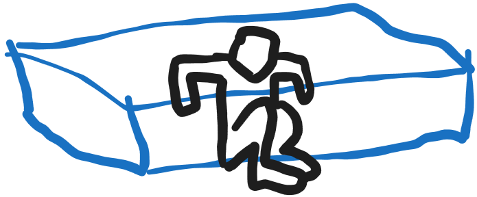 Drawing of person squatting next to bed
